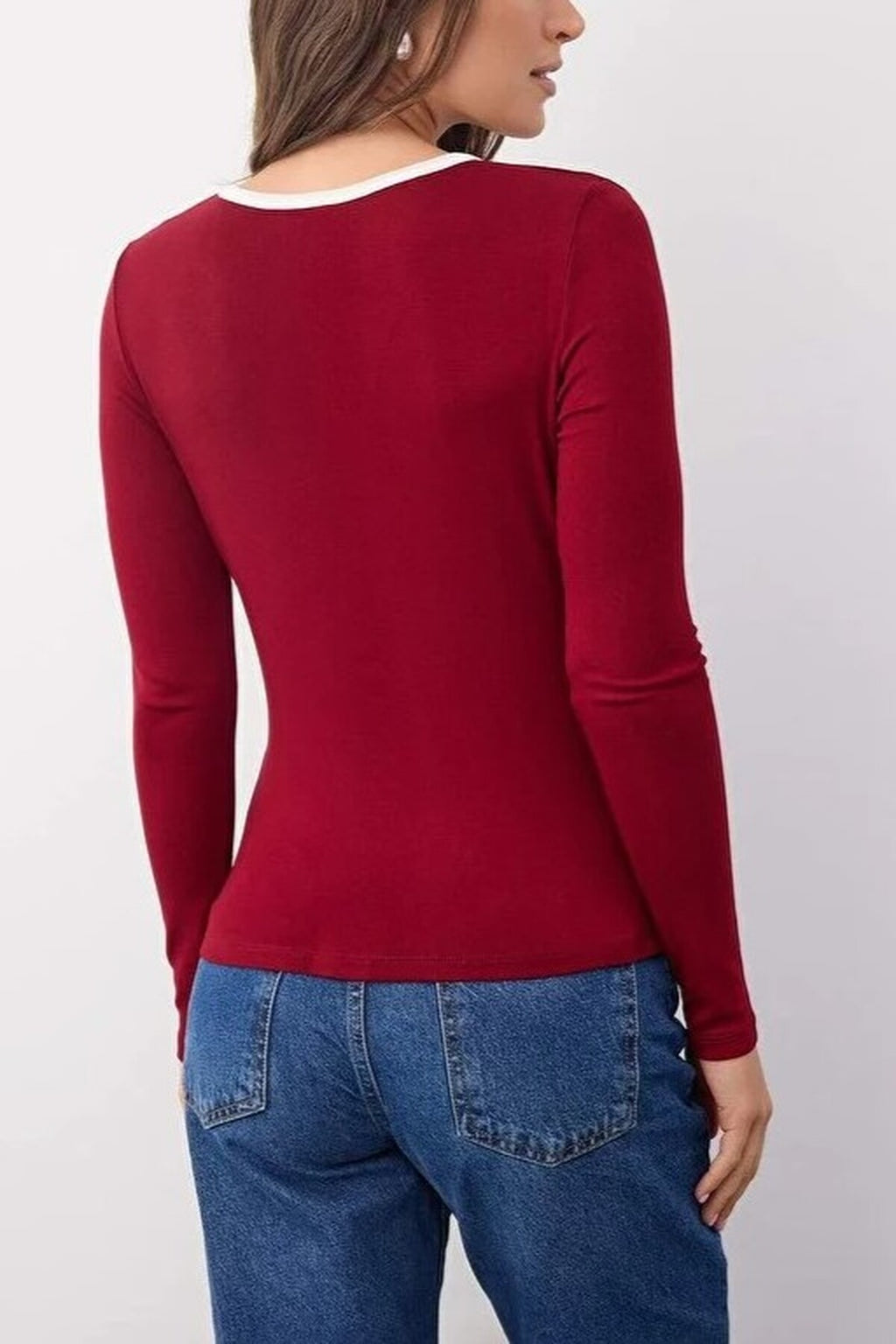 Color Block Knit Blouse with Button Details