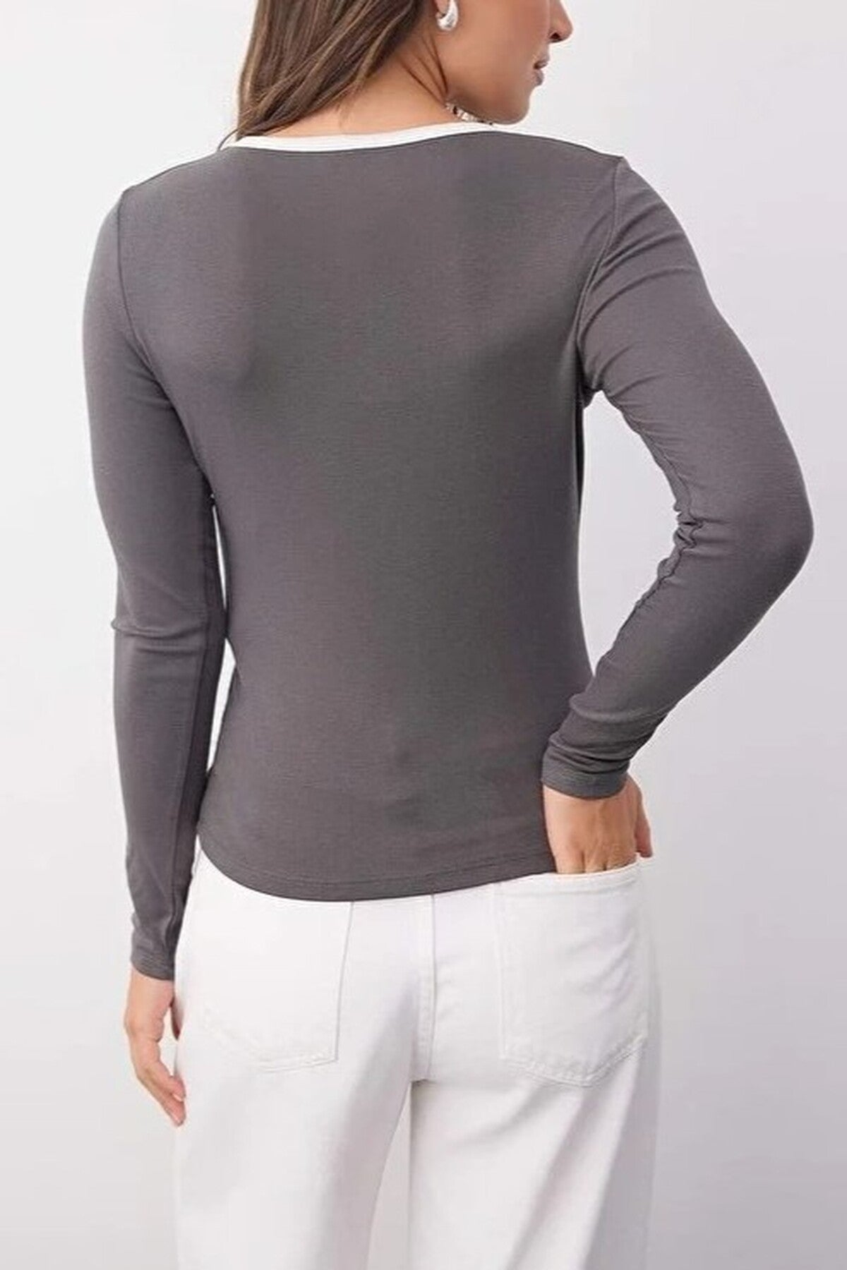 Color Block Knit Blouse with Button Details