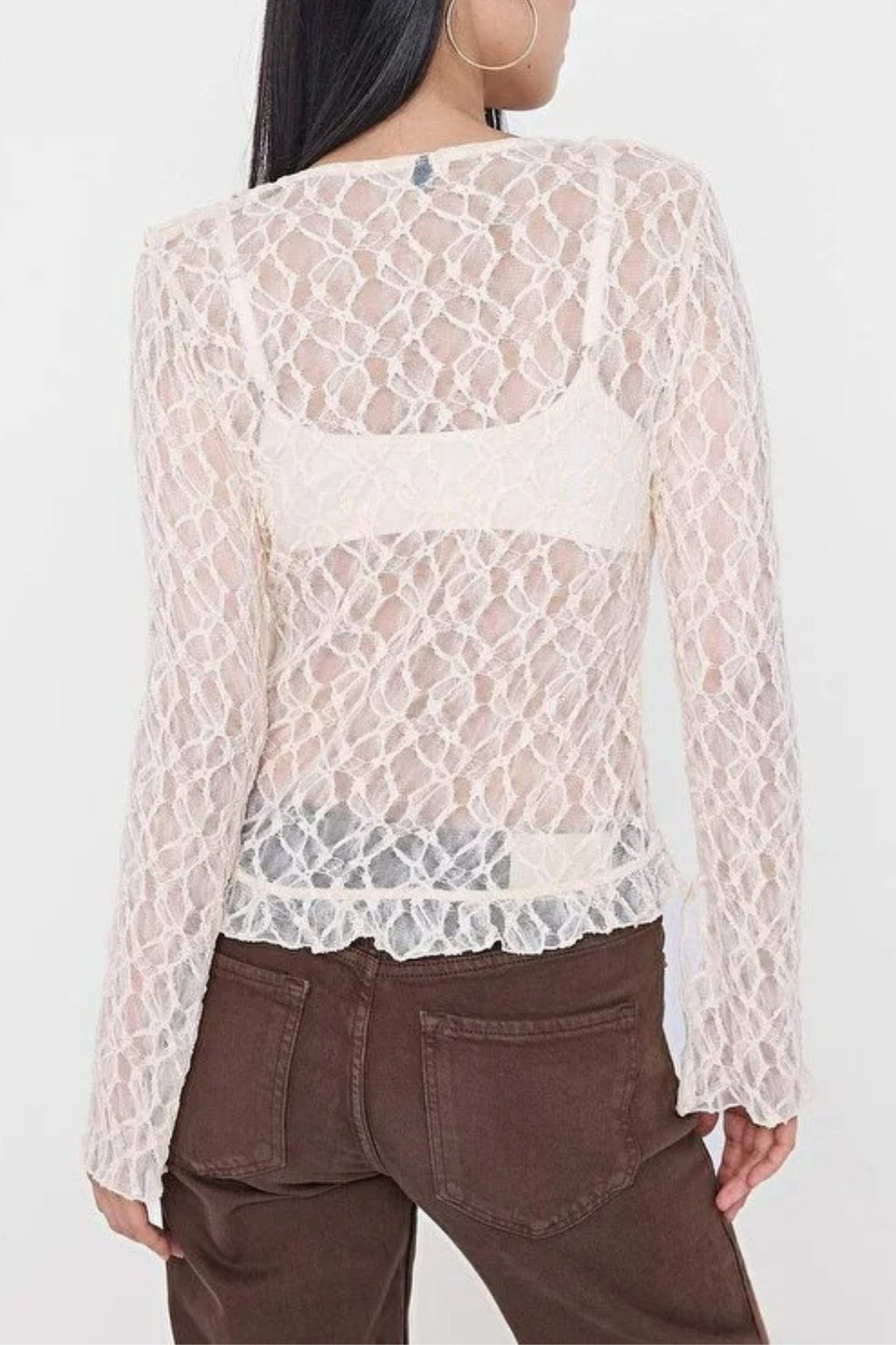 Flare Sleeve Knit Blouse with Ruffle & Lace Detail