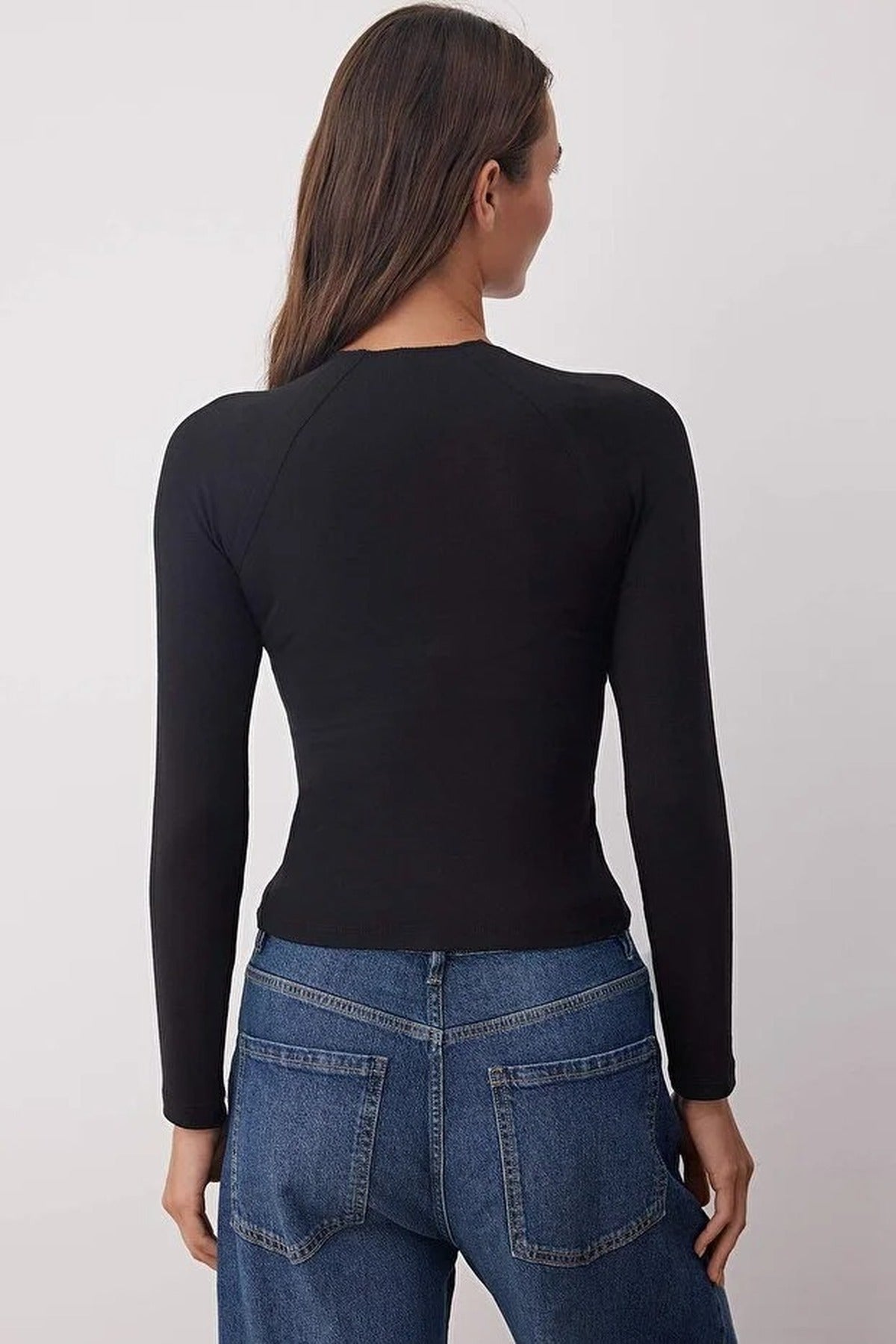 Stand Collar Knit Blouse with Button Detail