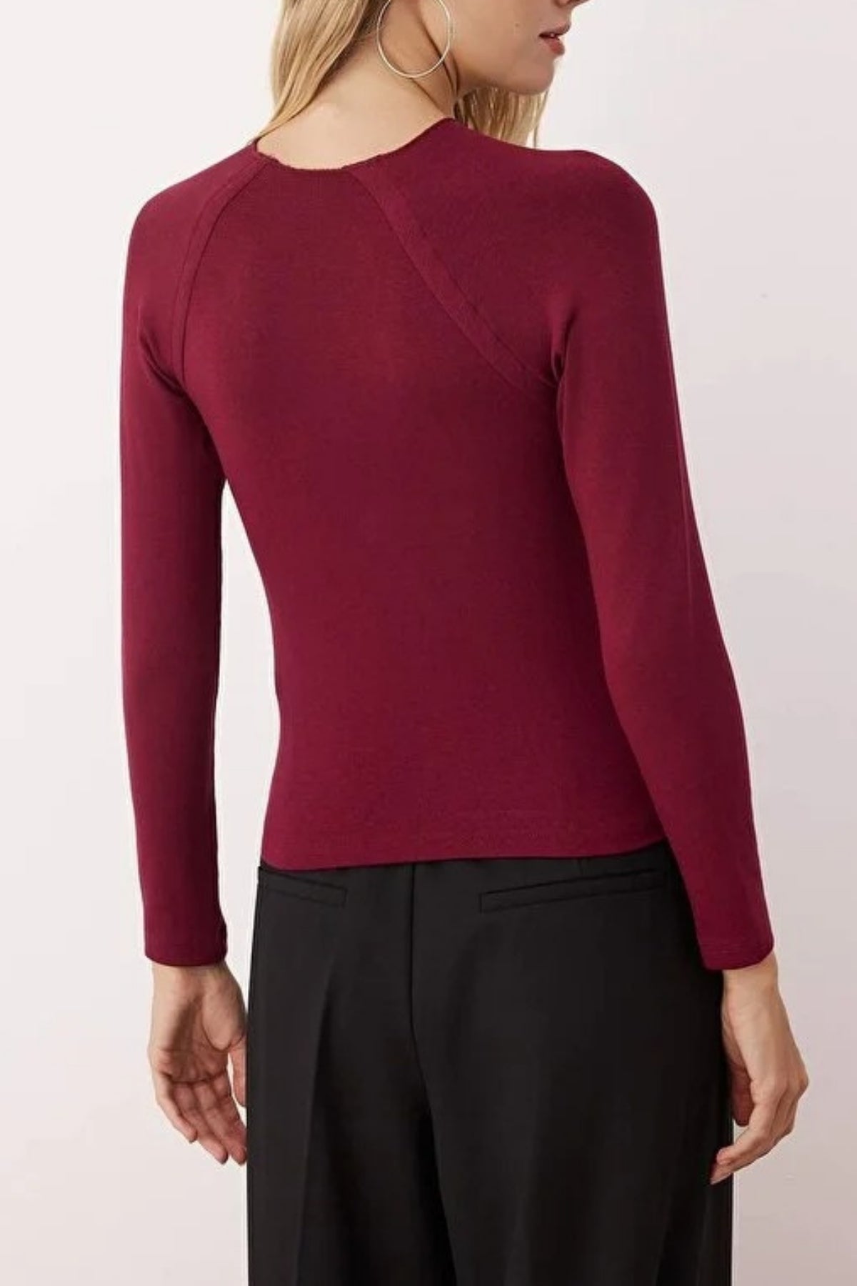 Stand Collar Knit Blouse with Button Detail