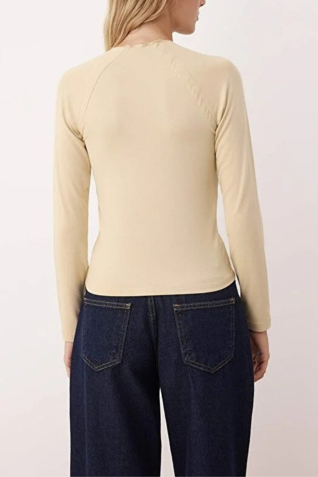 Stand Collar Knit Blouse with Button Detail