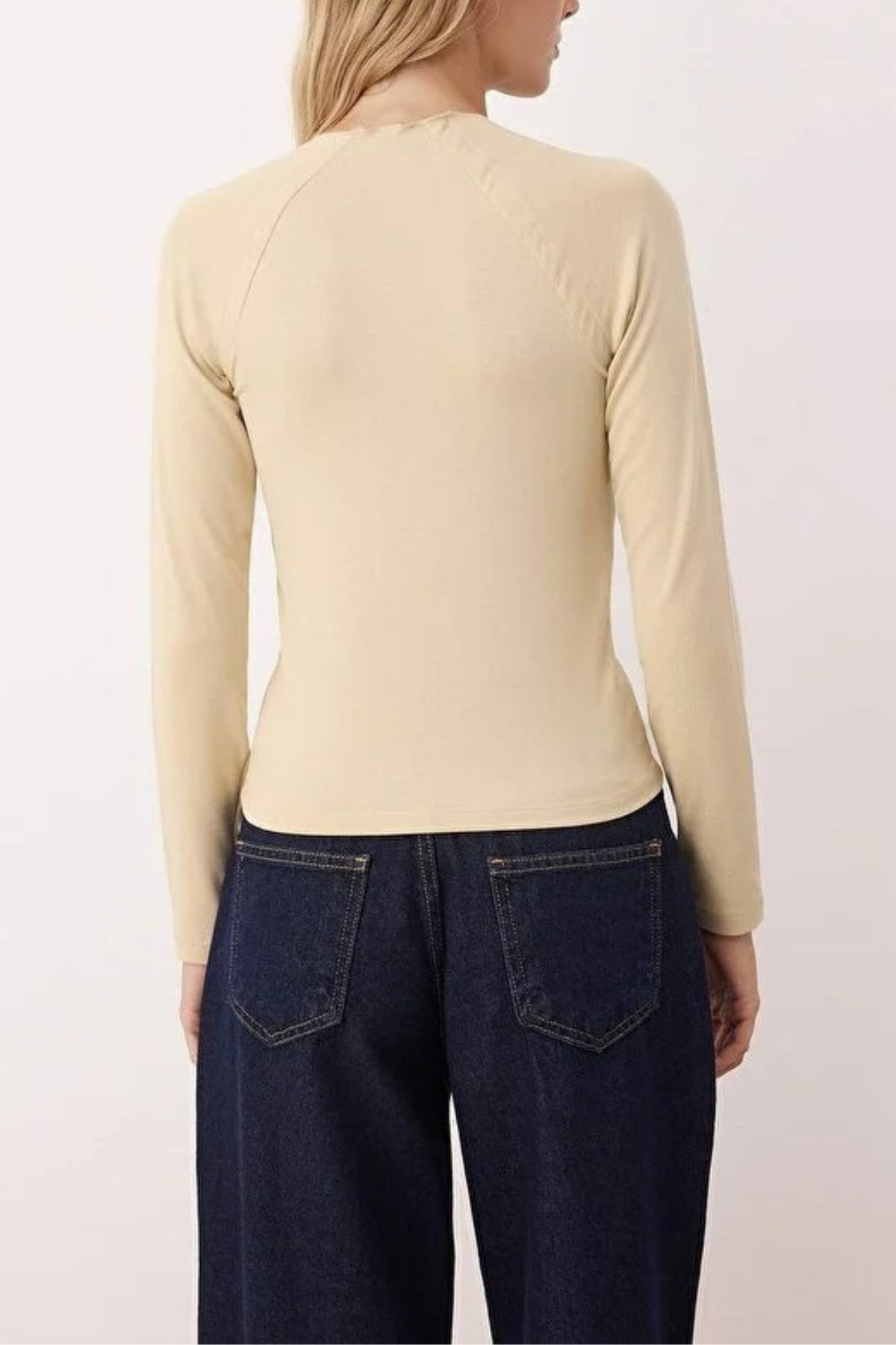 Stand Collar Knit Blouse with Button Detail