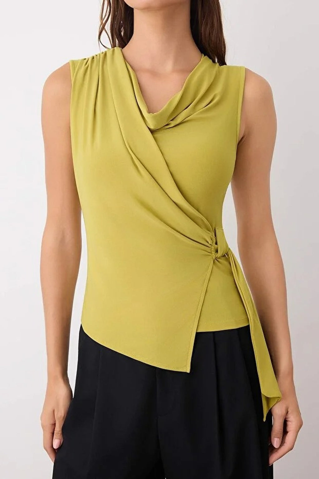 Cowl Neck Knit Blouse with Drape Detail