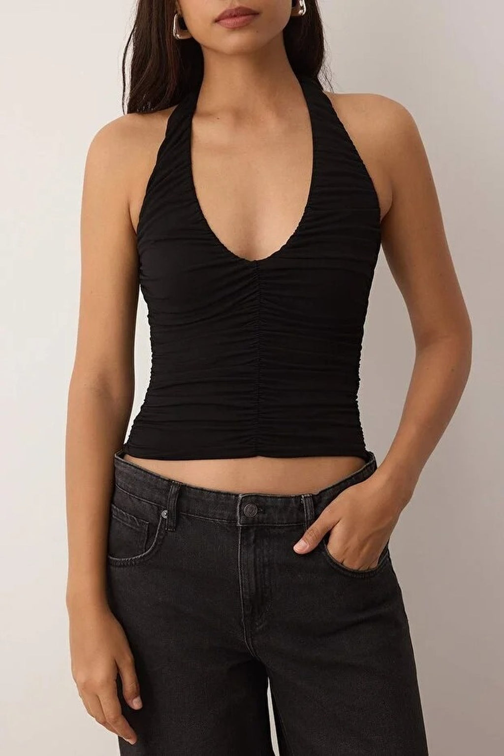 Pleated V-Neck Party Blouse