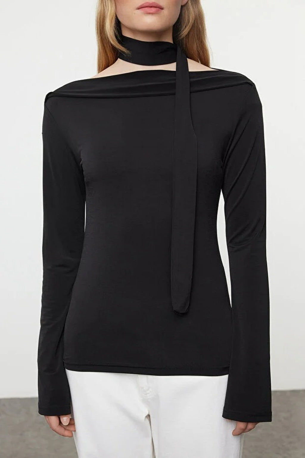 Knit Blouse with Shawl Detail