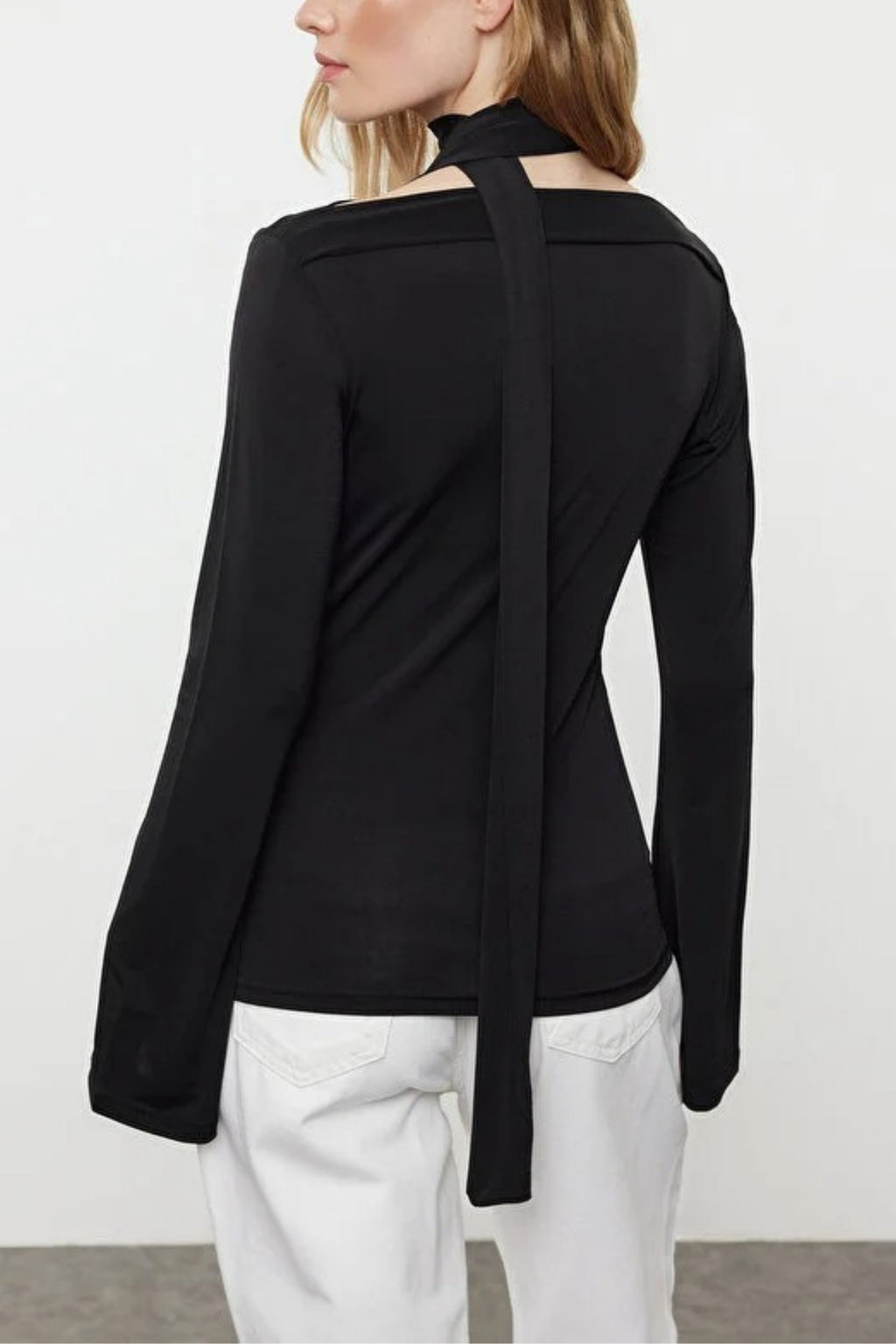 Knit Blouse with Shawl Detail