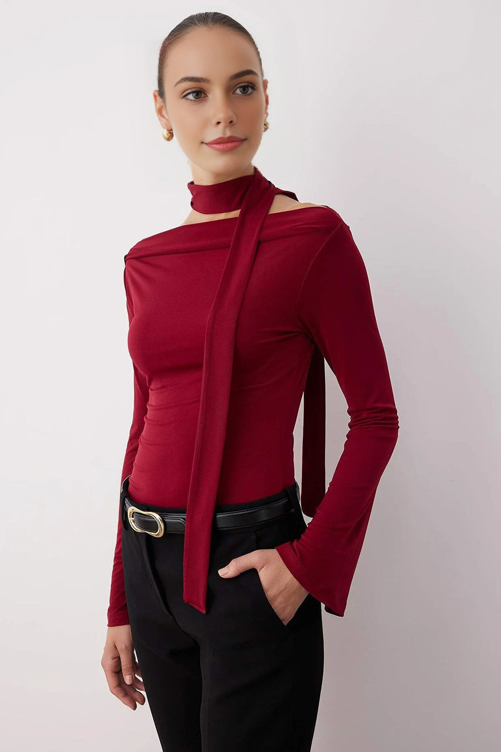 Knit Blouse with Shawl Detail