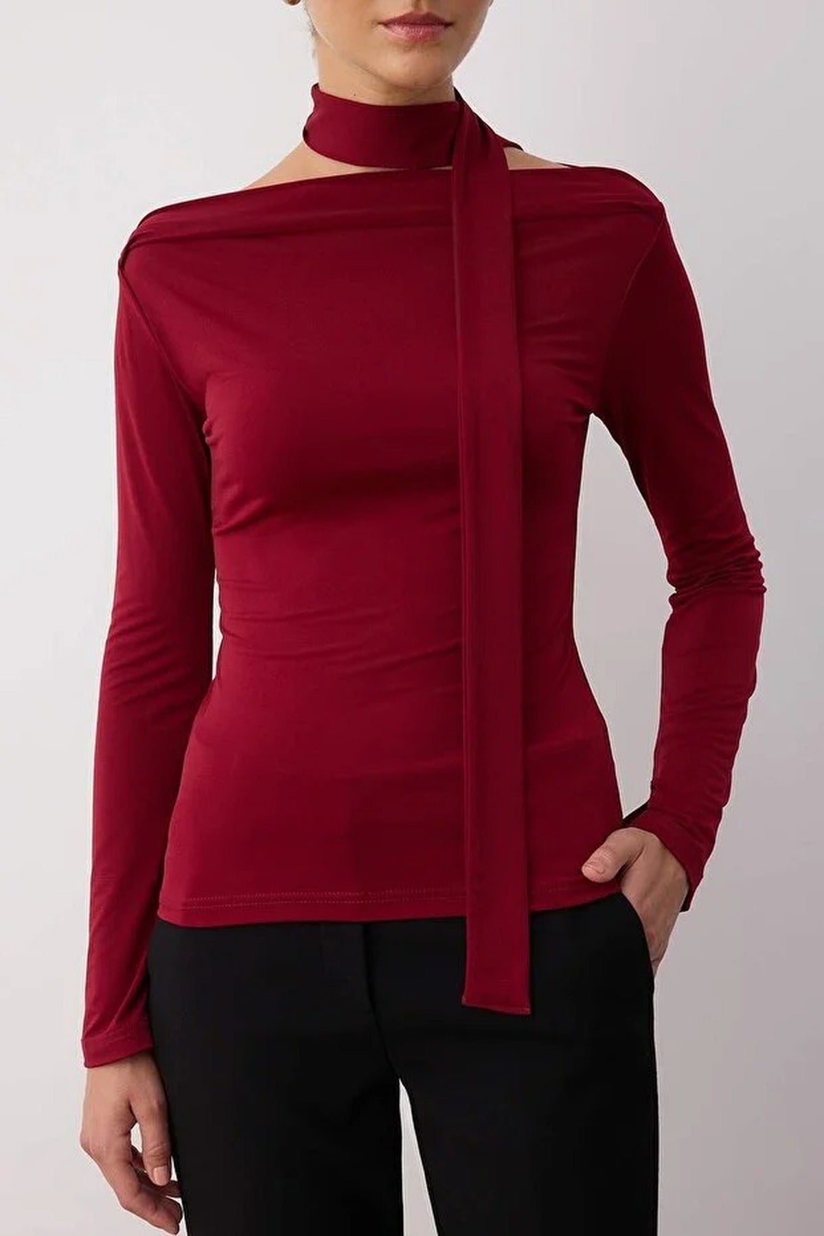 Knit Blouse with Shawl Detail