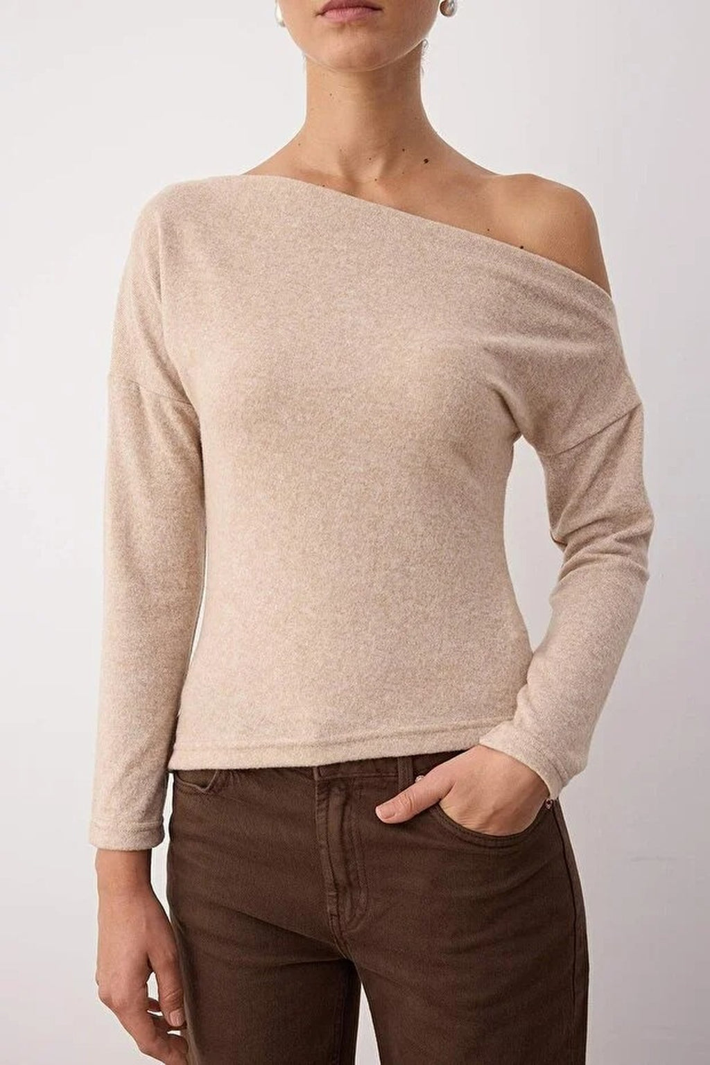 Asymmetrical Collar Soft Knit Blouse