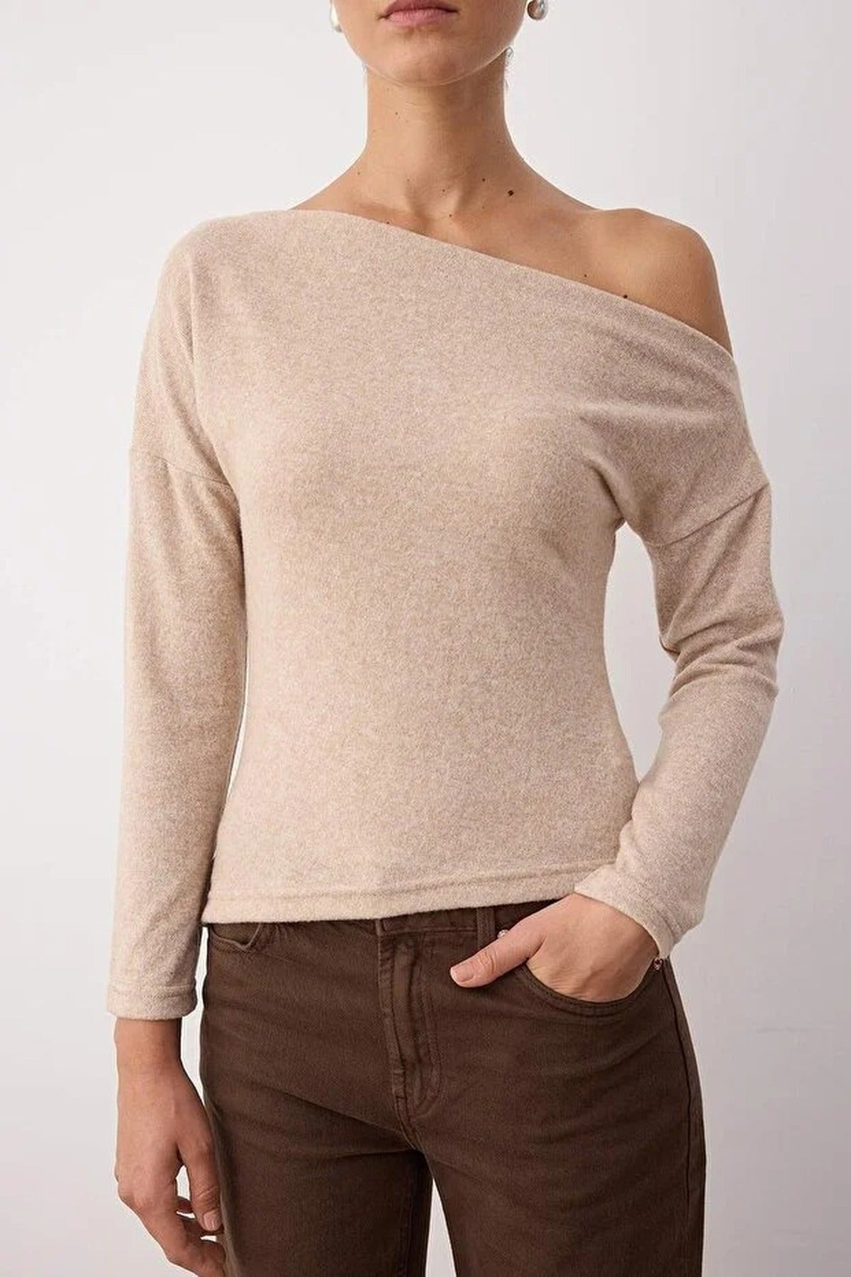 Asymmetrical Collar Soft Knit Blouse