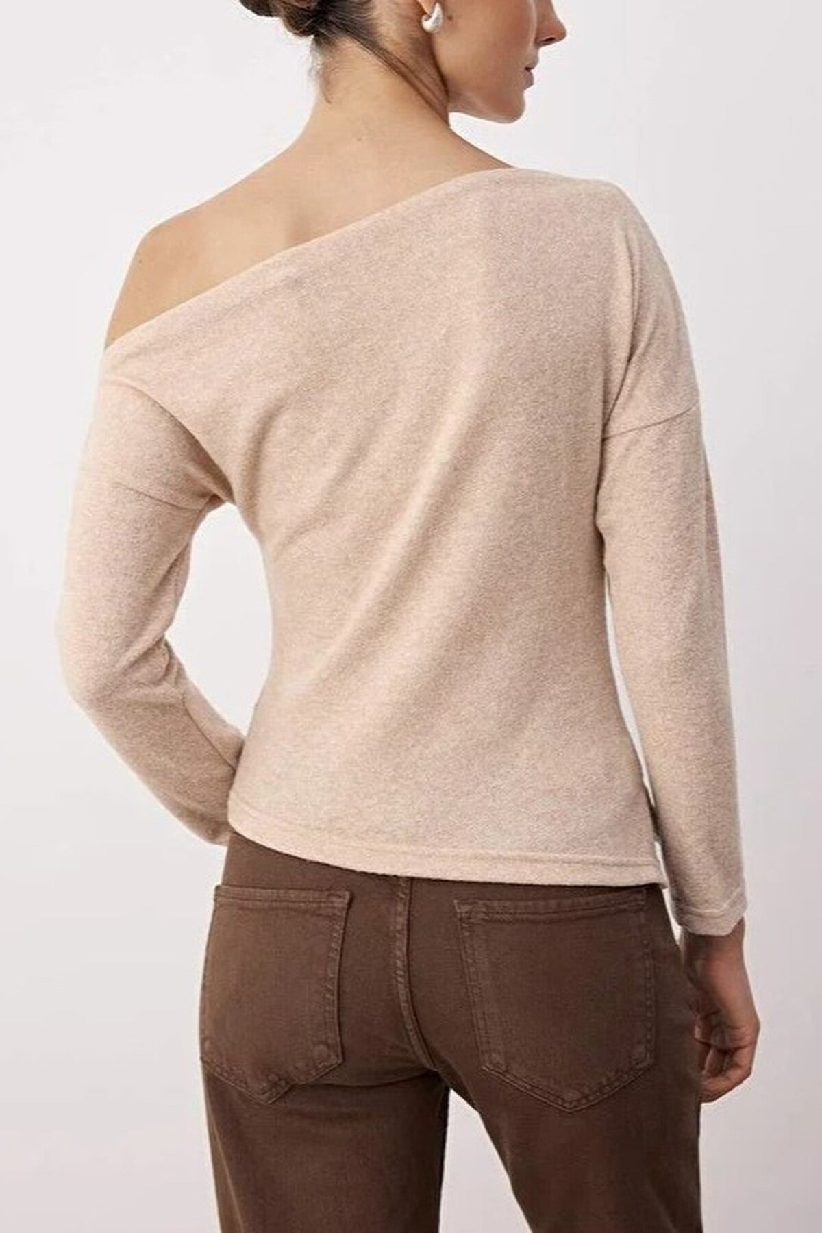 Asymmetrical Collar Soft Knit Blouse