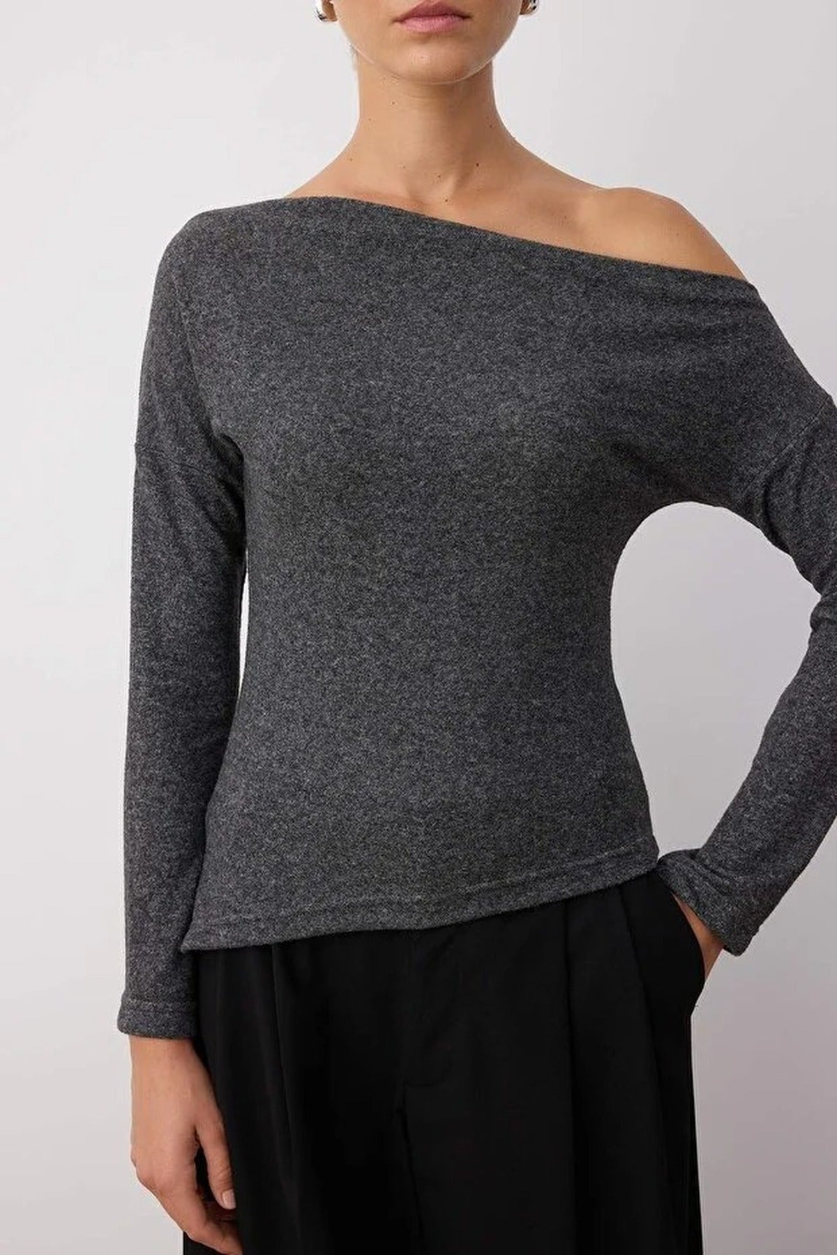 Asymmetrical Collar Soft Knit Blouse