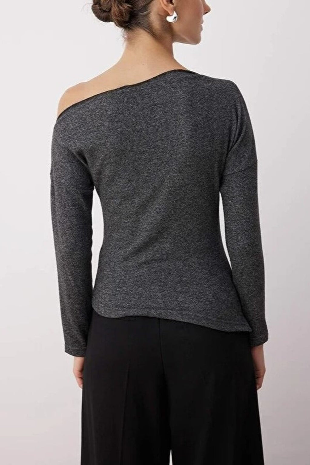 Asymmetrical Collar Soft Knit Blouse
