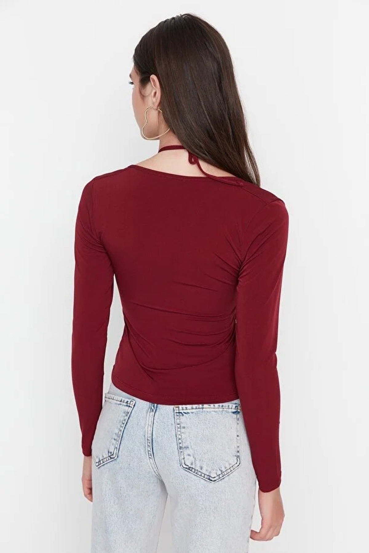 Knit Blouse with Neck Tie Detail