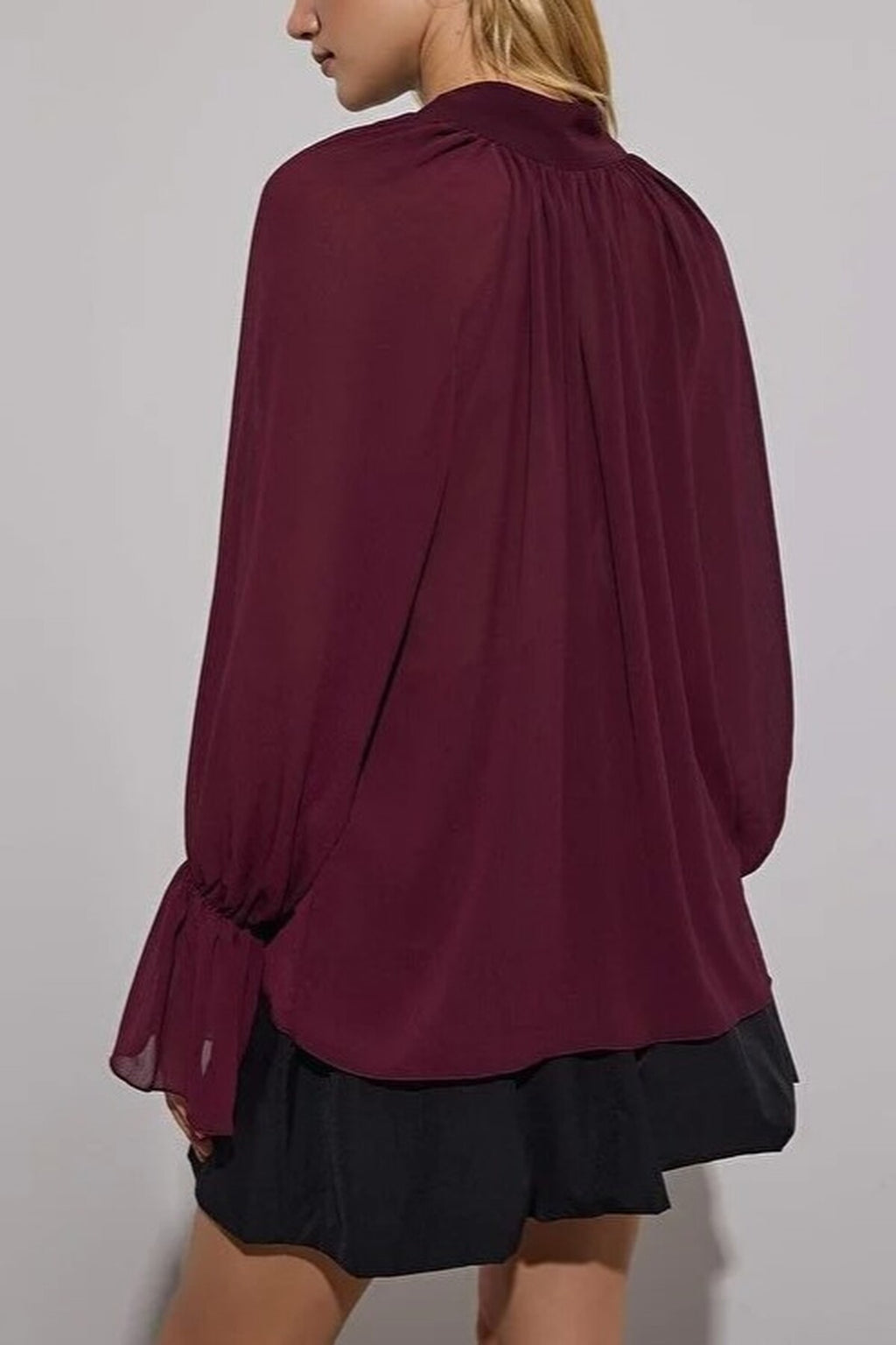 Unlined Woven Party Blouse with Neck Tie Detail