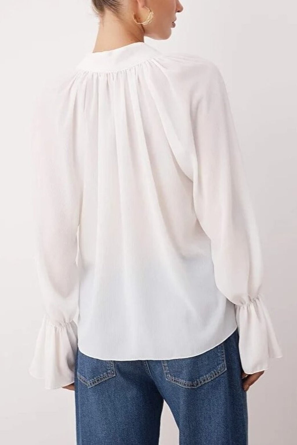 Unlined Woven Party Blouse with Neck Tie Detail
