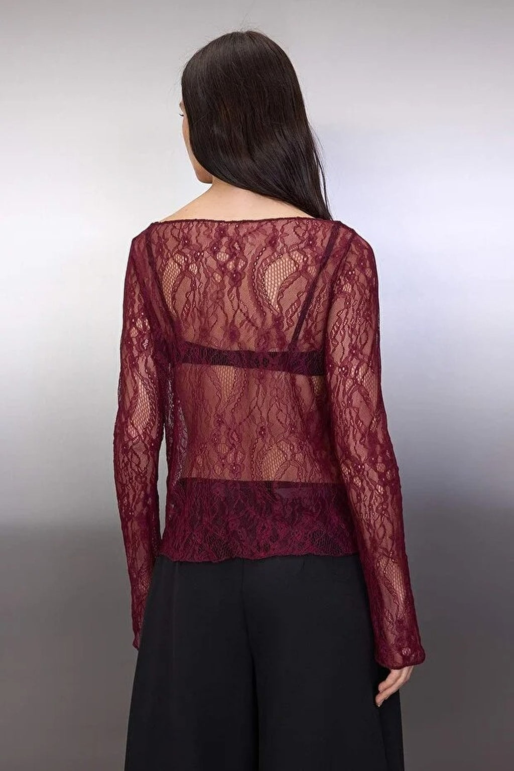 Boat Neck Lace Stretch Knit Blouse