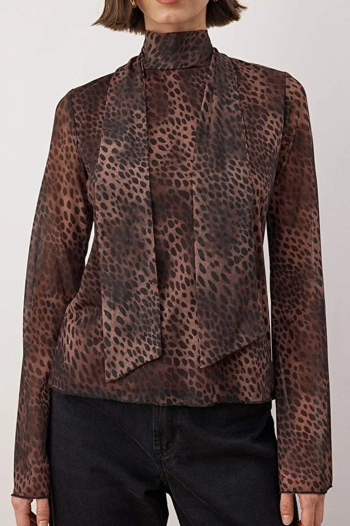 Animal Print Tulle Stretch Knit Blouse