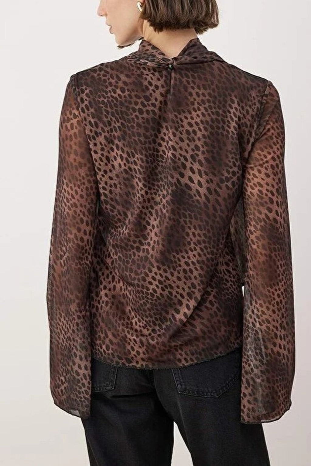 Animal Print Tulle Stretch Knit Blouse