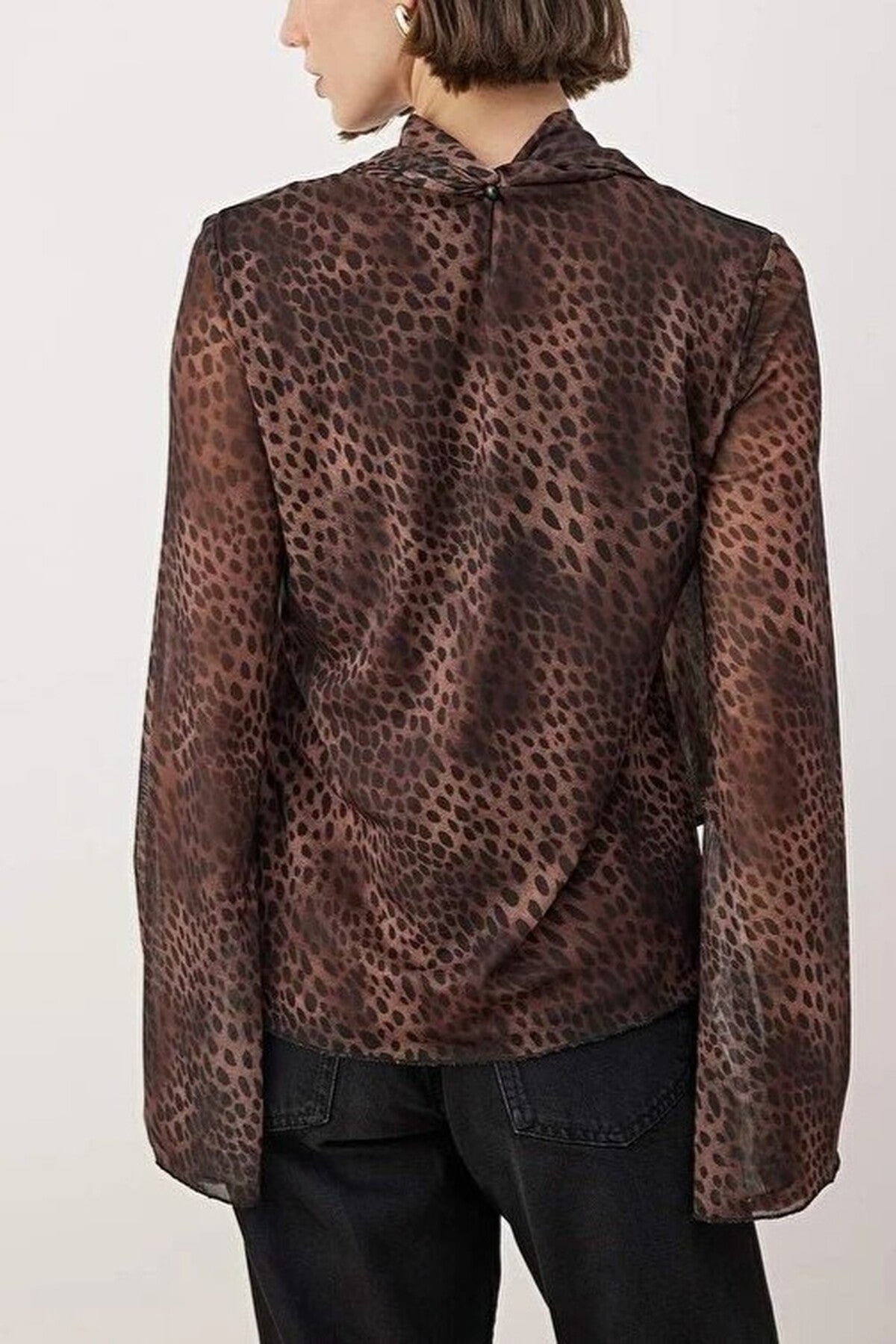 Animal Print Tulle Stretch Knit Blouse