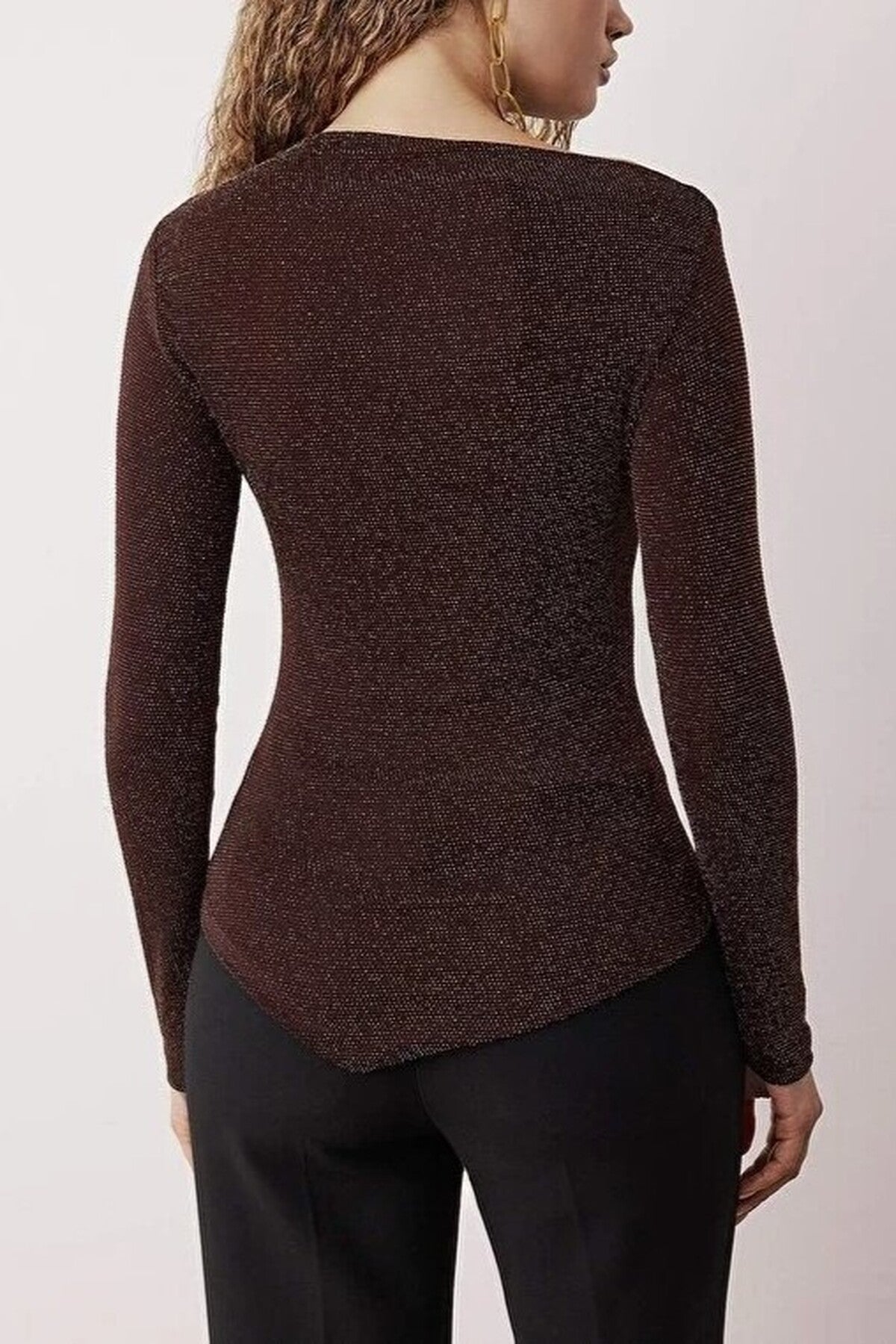 Asymmetrical Collar Glittery Knit Chic Party Blouse