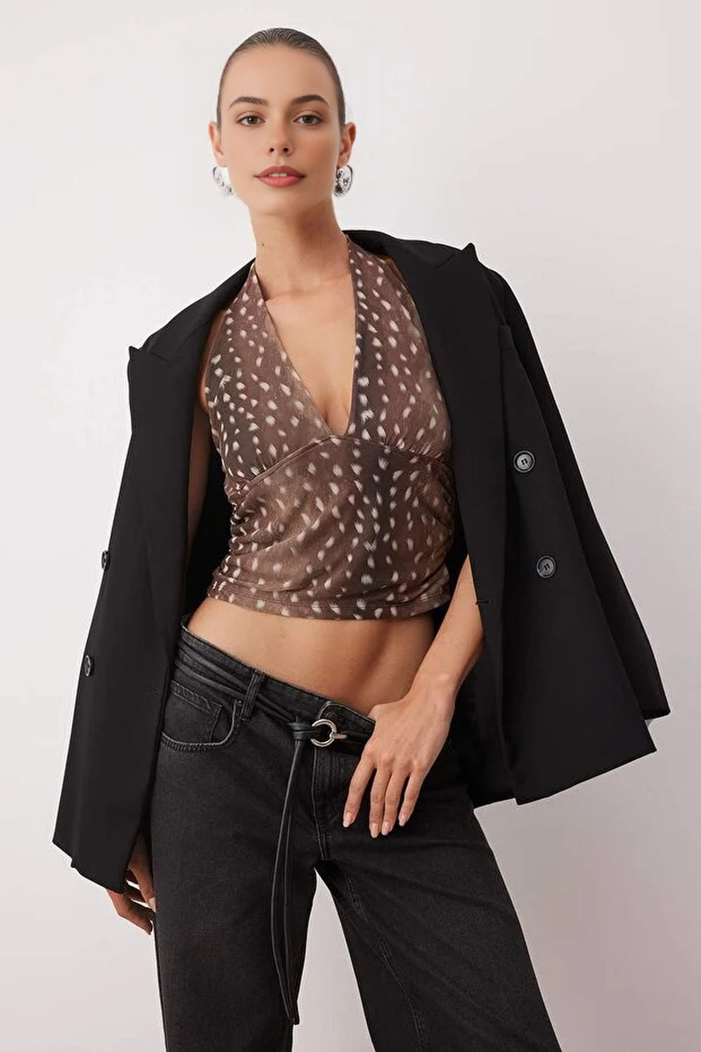 Animal Patterned Bodycon Knit Party Blouse