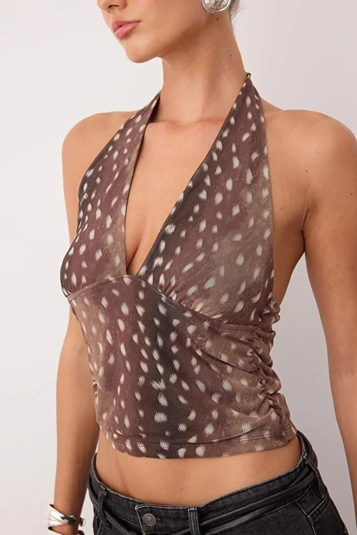 Animal Patterned Bodycon Knit Party Blouse