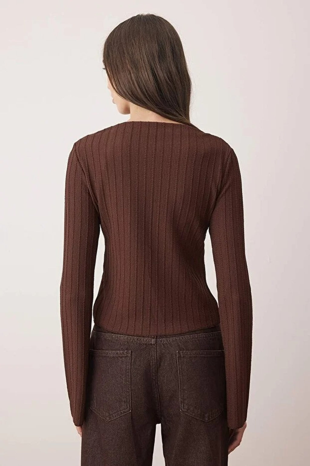 Asymmetrical Flexible Knit Blouse with Button Detail