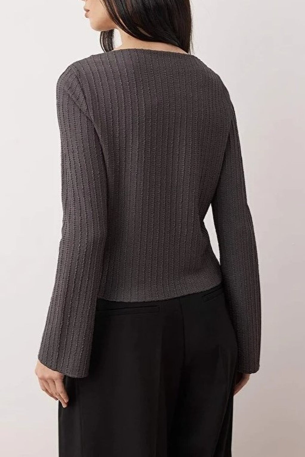 Asymmetrical Flexible Knit Blouse with Button Detail