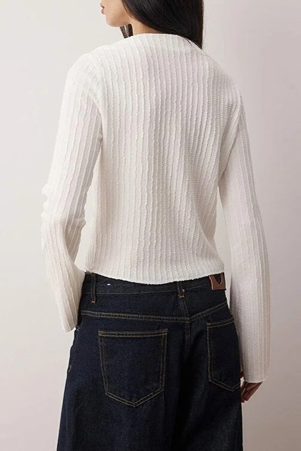 Asymmetrical Flexible Knit Blouse with Button Detail