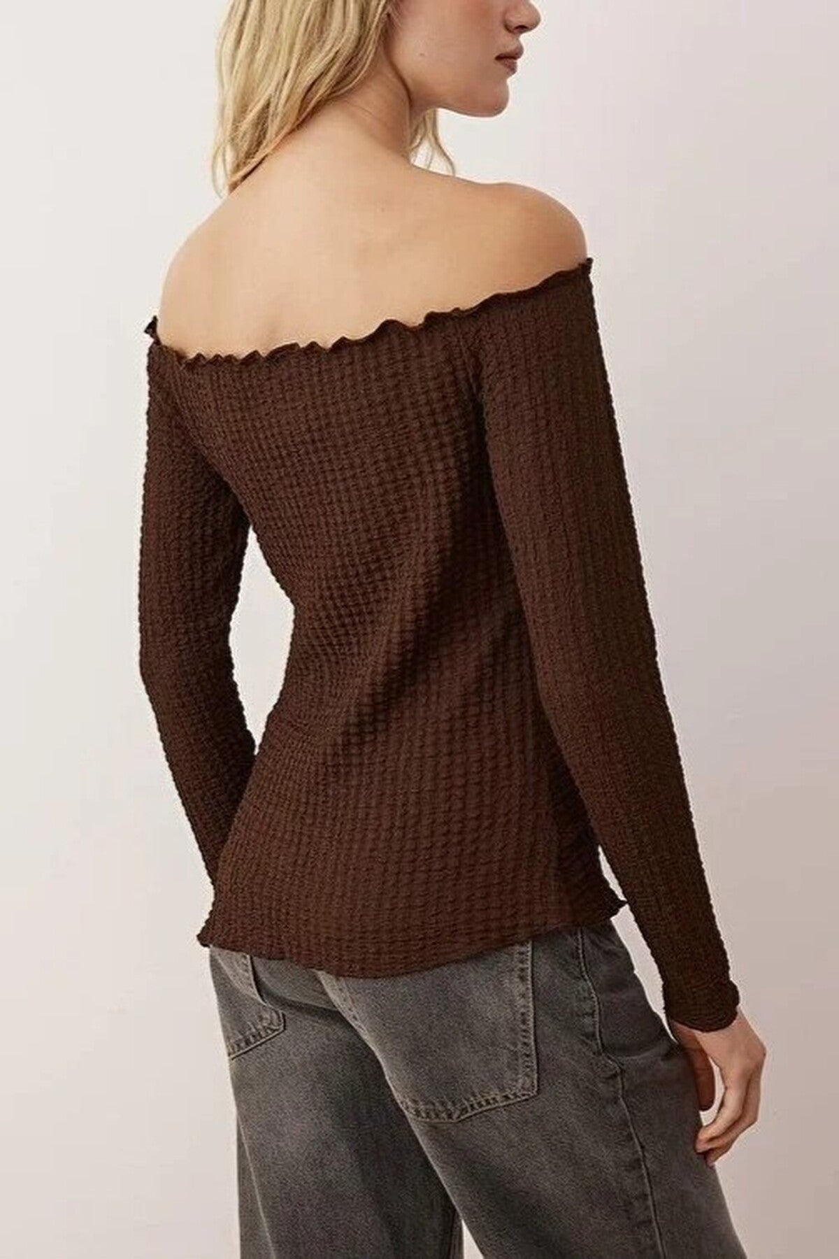 Carmen Collar Textured Asymmetrical Knit Blouse
