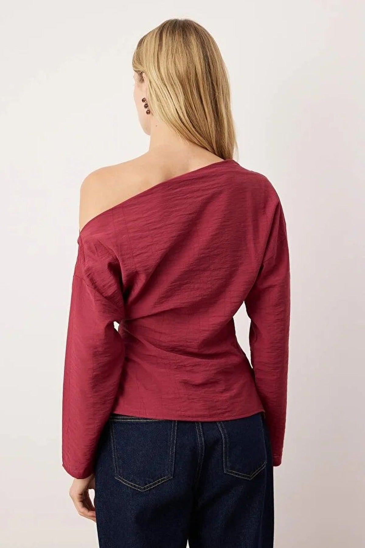 Off-Shoulder Woven Blouse with Accessory Detail