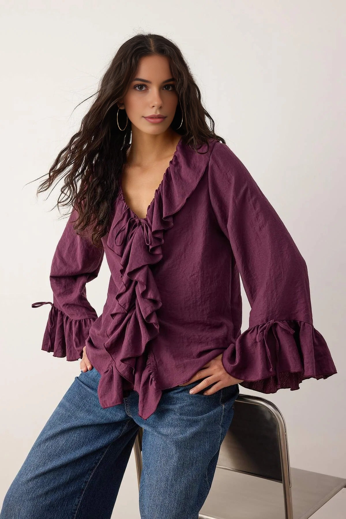 Woven Blouse with Ruffle Detail