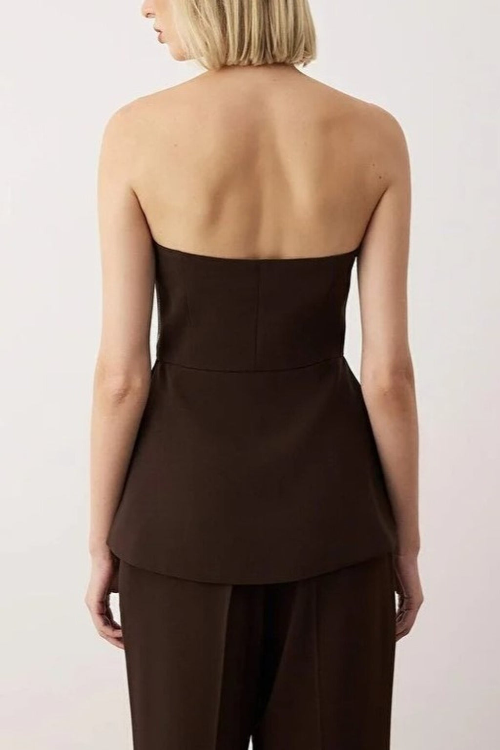 Strapless Flowy Woven Blouse with Lining and Tie