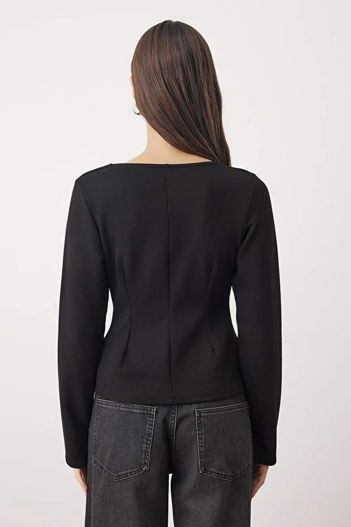 V-Neck Zippered Regular Knit Blouse