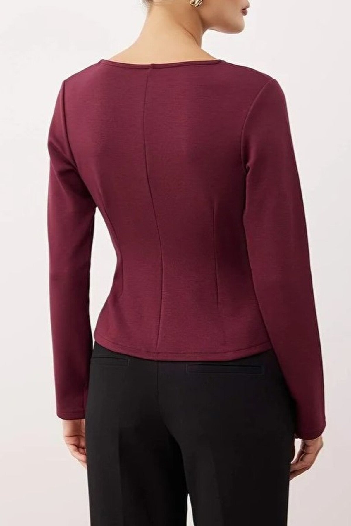 V-Neck Zippered Regular Knit Blouse