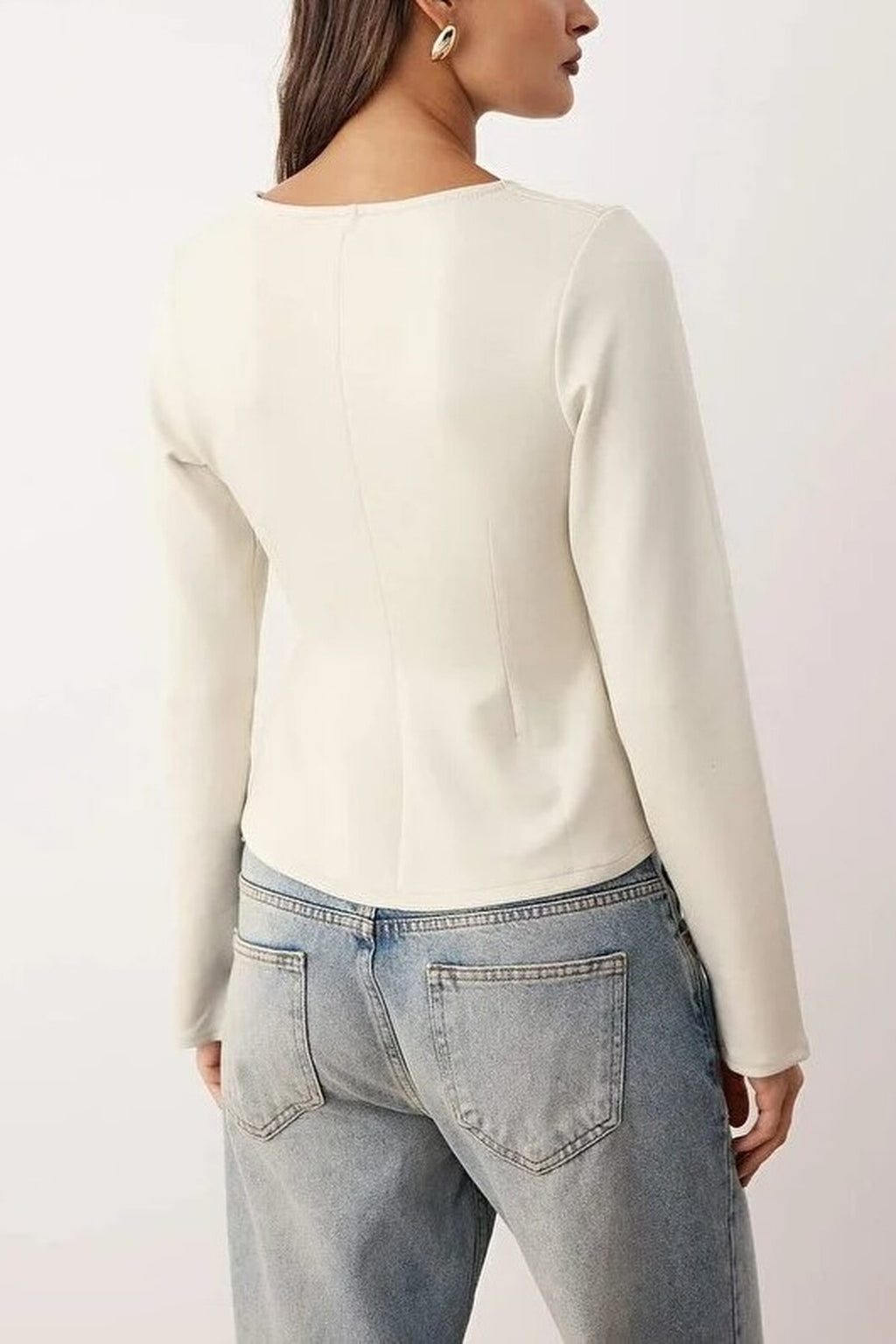 V-Neck Zippered Regular Knit Blouse