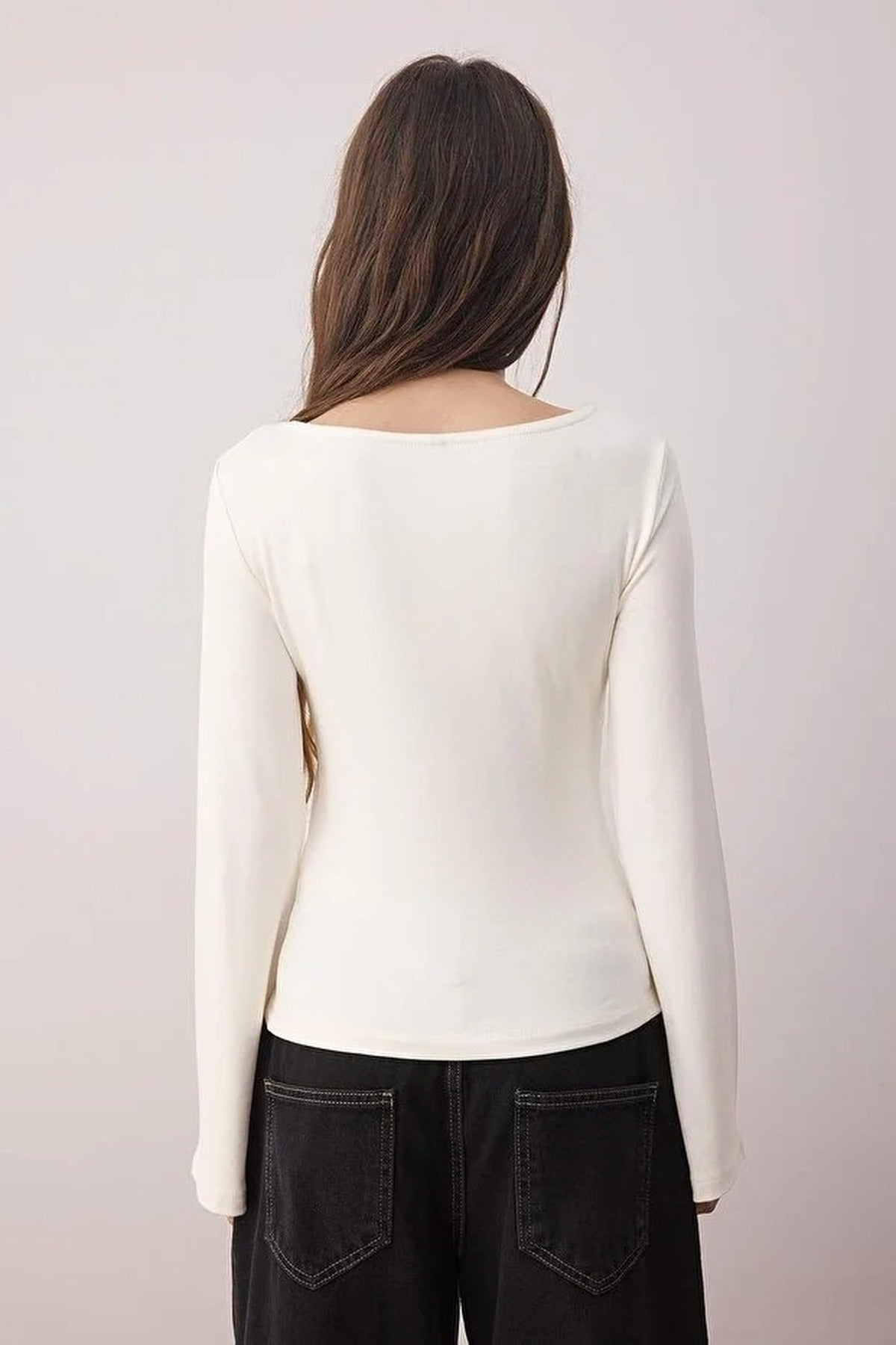 Fitted Boat Neck Soft Long Sleeve Flexible Knit Blouse