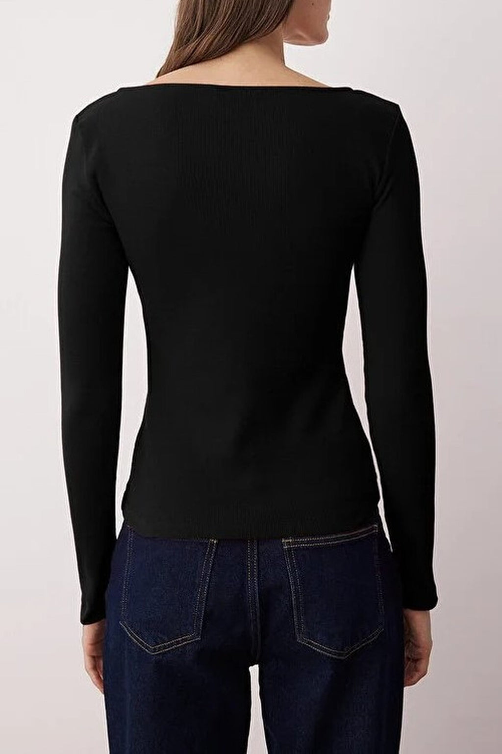 Buttoned Crew Neck Ribbed Flexible Knit Blouse