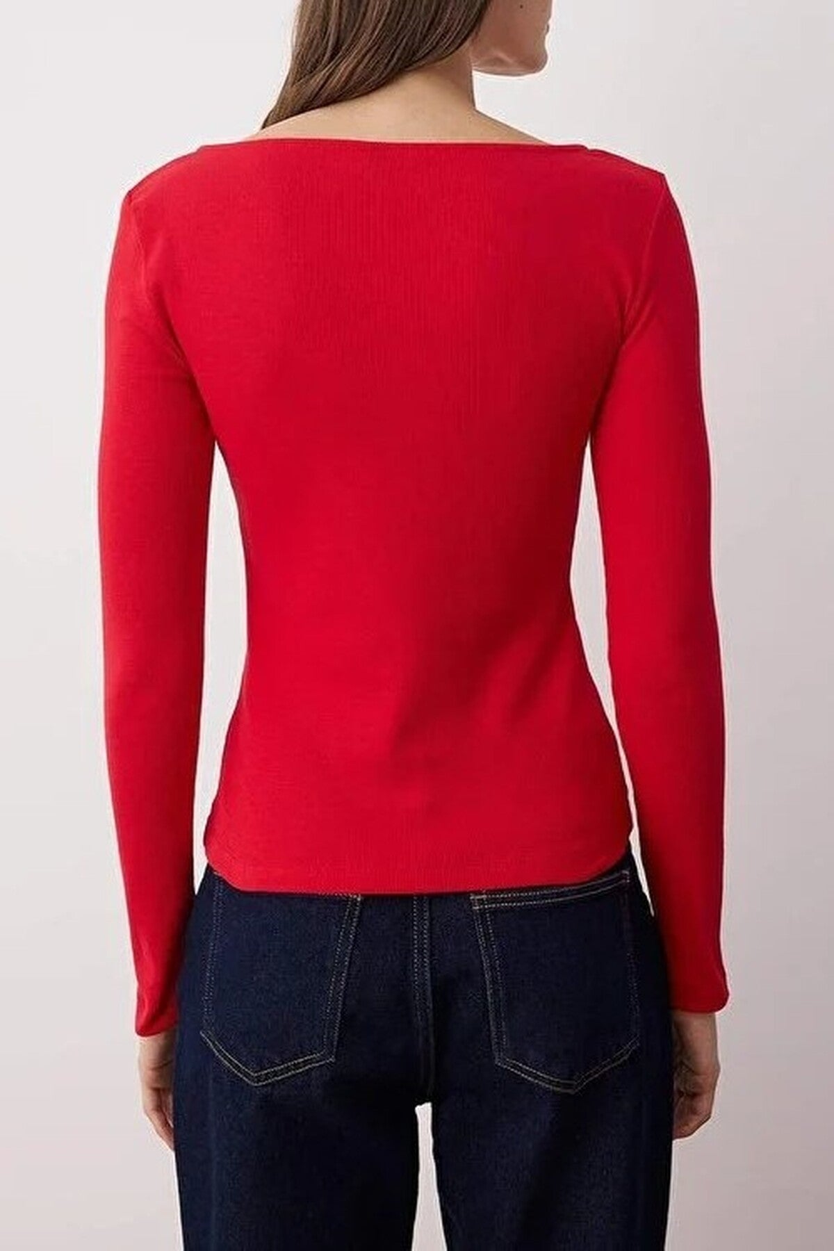 Buttoned Crew Neck Ribbed Flexible Knit Blouse