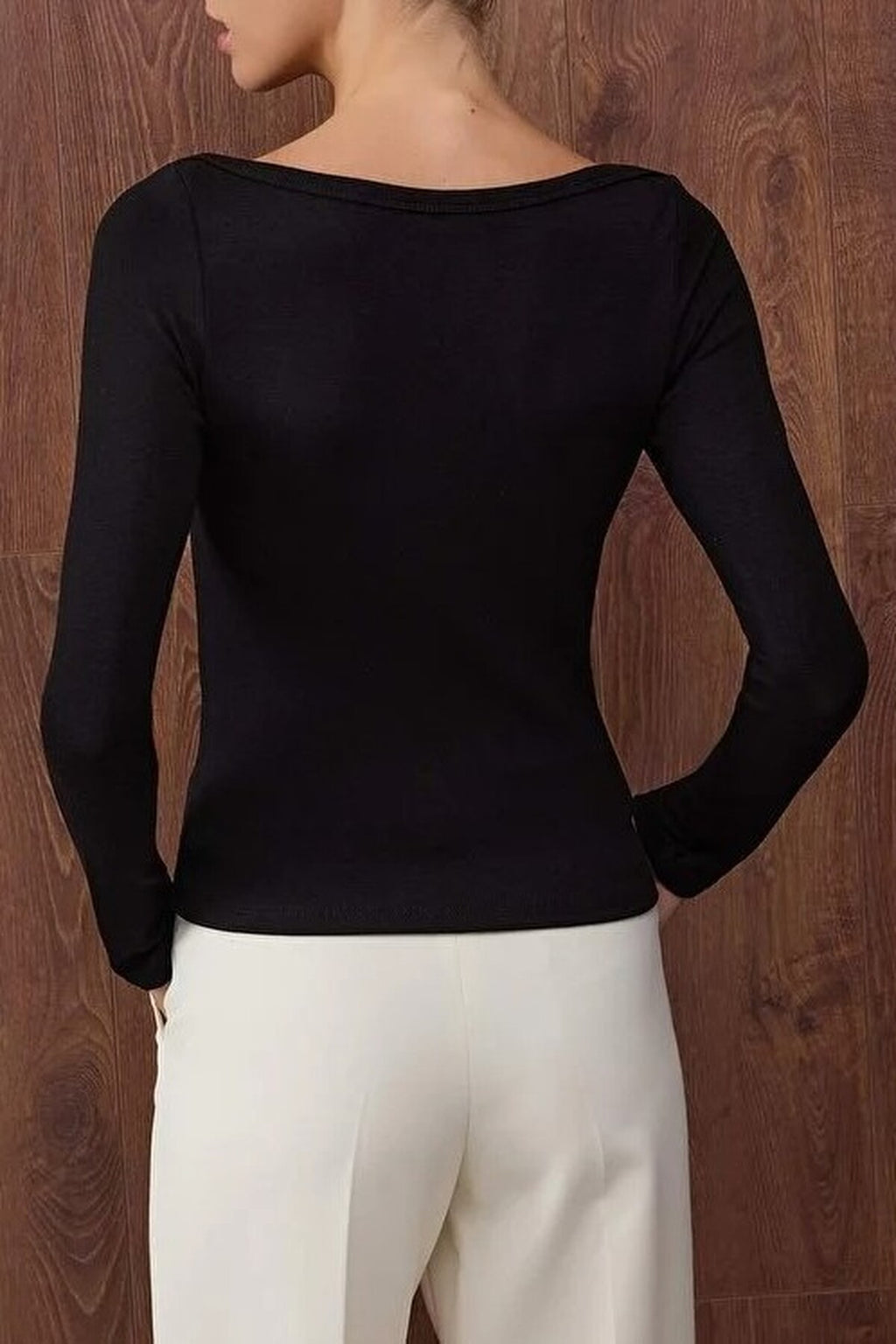 Boat Neck Stretchy Knit Blouse