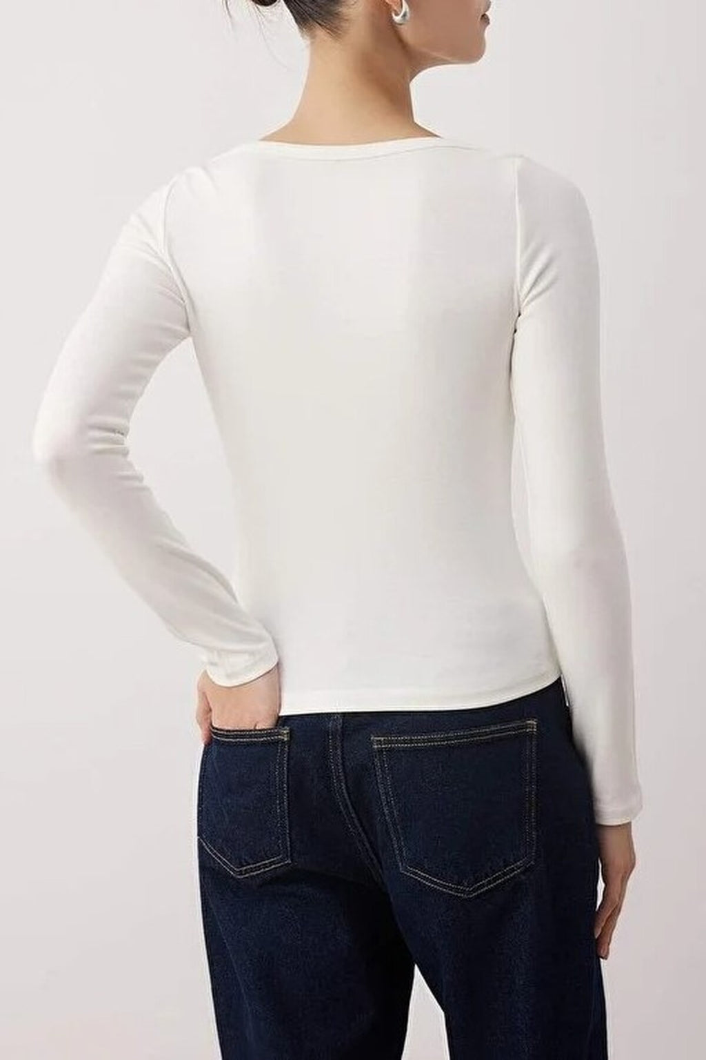 Boat Neck Stretchy Knit Blouse