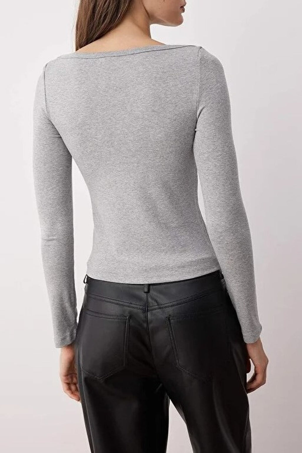 Boat Neck Stretchy Knit Blouse