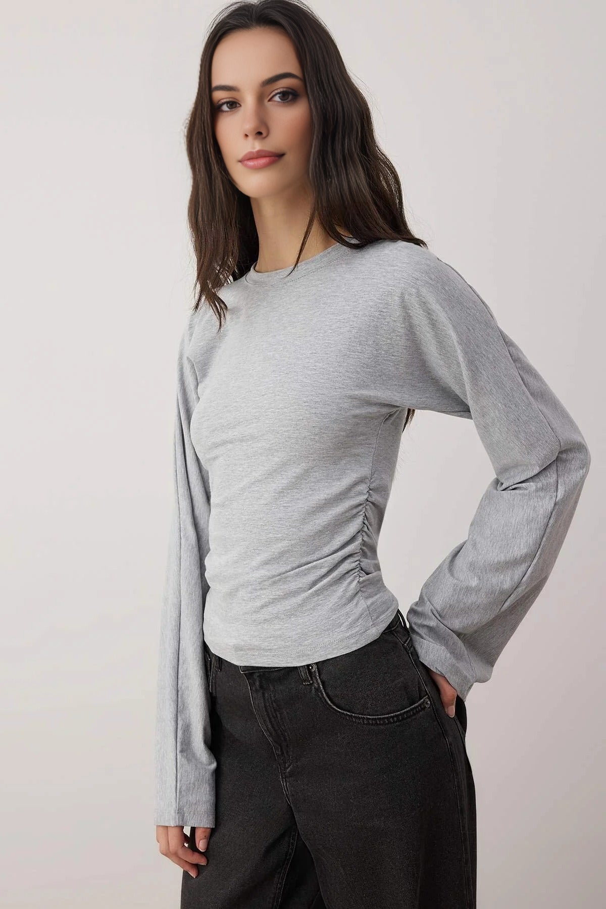 Spanish Sleeve Knit Blouse with Gathering Detail