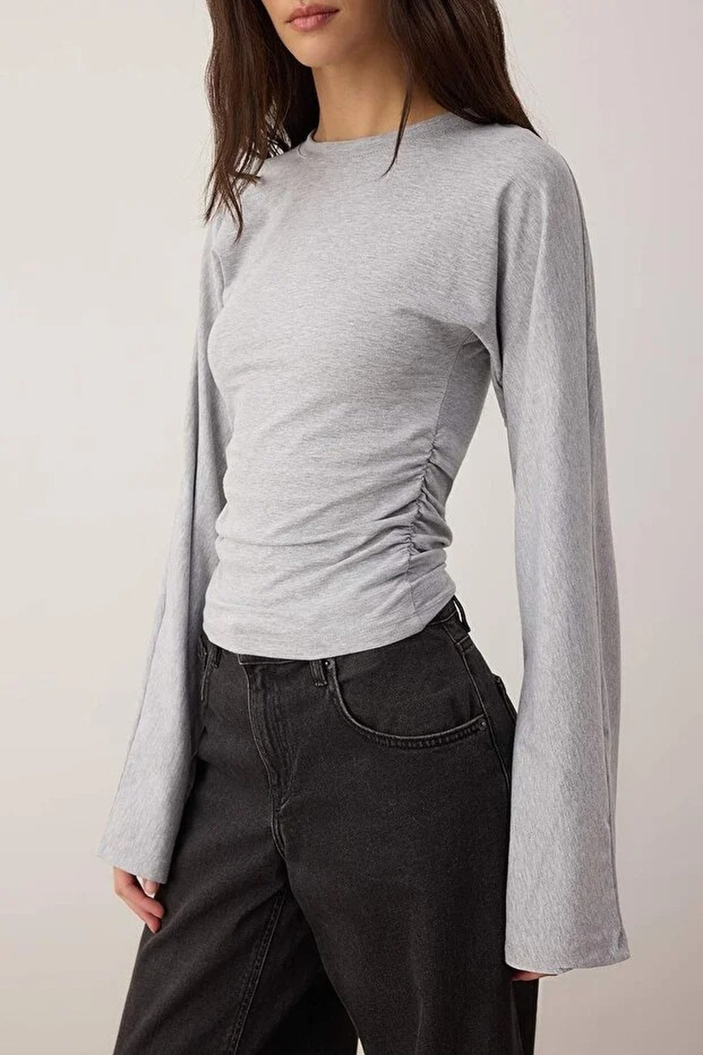 Spanish Sleeve Knit Blouse with Gathering Detail