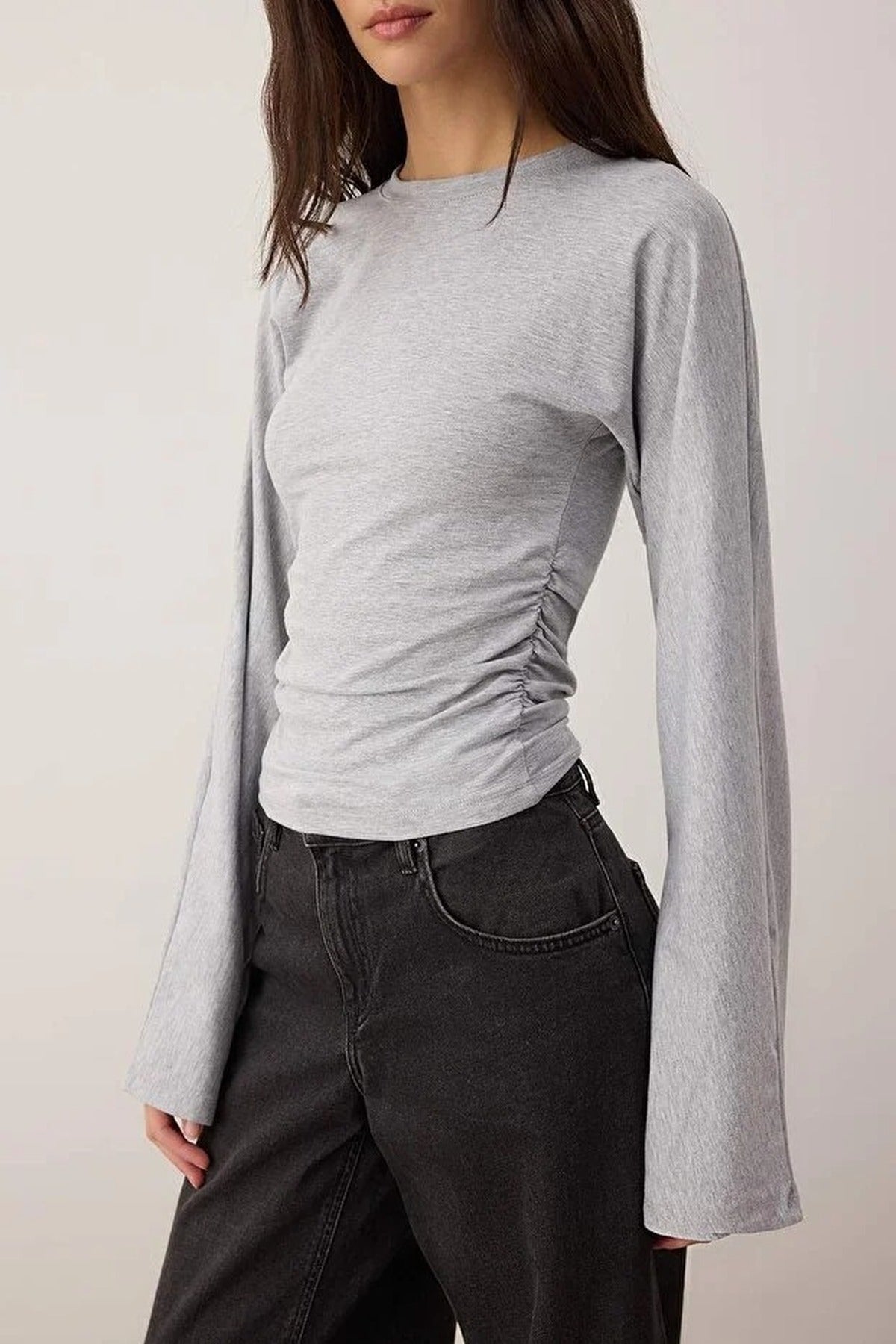 Spanish Sleeve Knit Blouse with Gathering Detail