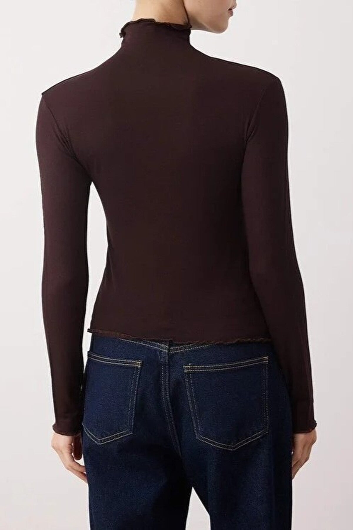 Transparent Stand Collar Flexible Regular Knit Blouse