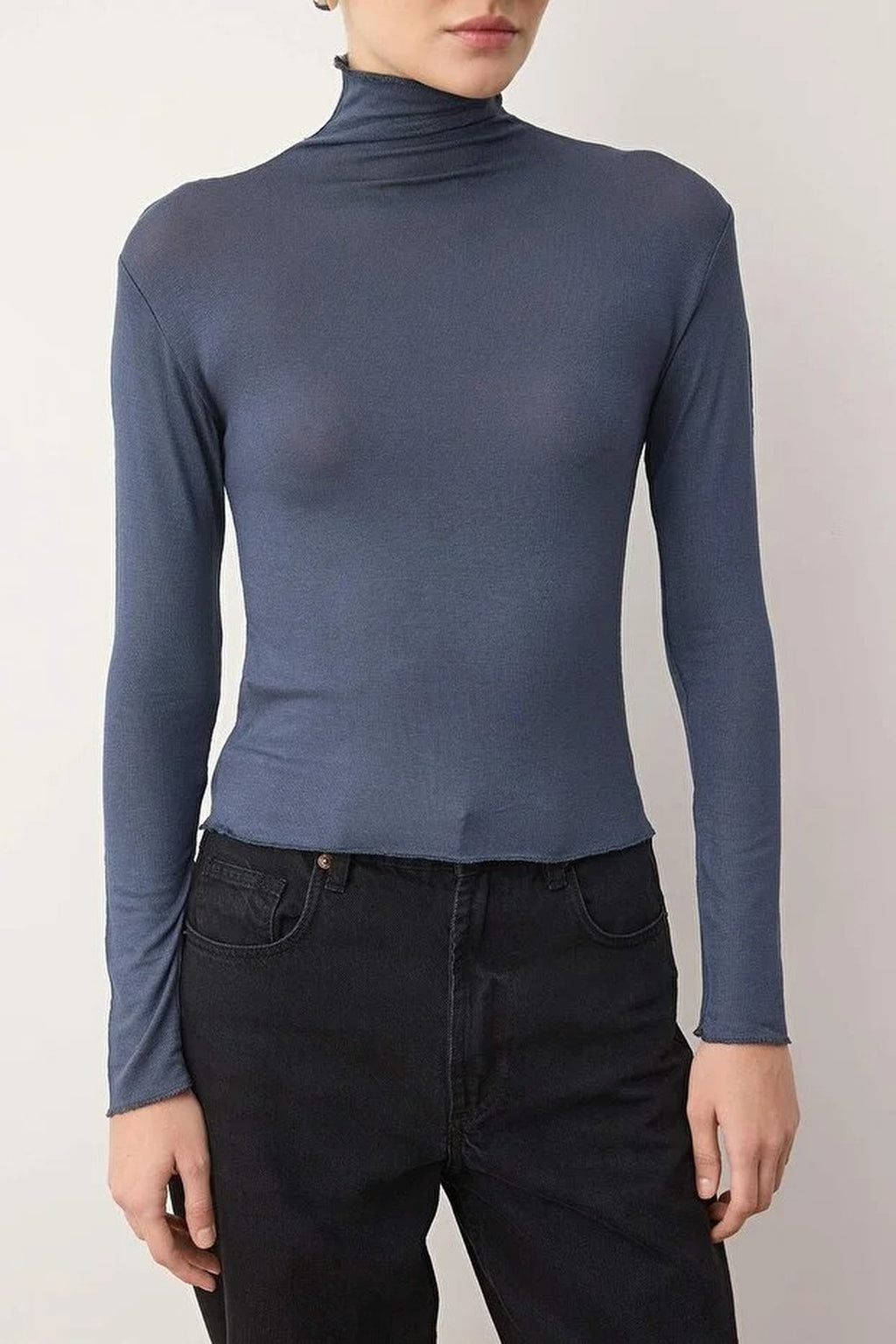 Transparent Stand Collar Flexible Regular Knit Blouse