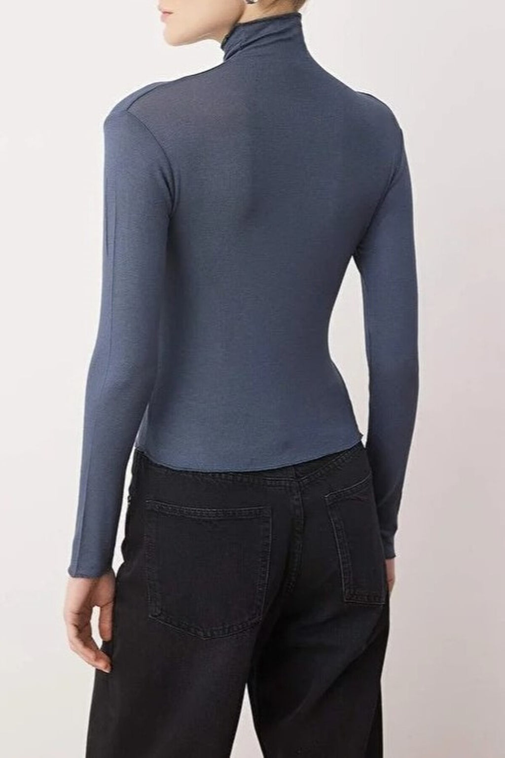 Transparent Stand Collar Flexible Regular Knit Blouse